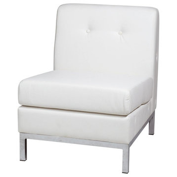 Contemporary Accent Chair, Elegant Armless Design With Faux Leather Seat, White