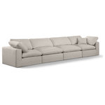 Meridian Furniture - Comfy Upholstered Modular Sofa, Beige, 4-Piece: 2 Armless Chair, 2 Corner Chair, Linen Textured Fabric - Give your space a whole new look with this beige Comfy linen textured fabric sofa. This handsome sofa fits nicely with other items in the Comfy collection and is a versatile seating option designed for adaptability, comfort and style. Wrapped in rich beige durable linen textured fabric upholstery, this sofa offers a plush embrace of overstuffed down feather cushions, carefully crafted to deliver the highest level of comfort. The perfect seat for creating an oasis for relaxation, this sofa has thick foam surrounding its frame for added support and coziness.