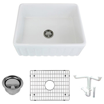 Transolid Logan 23.5" Farmhouse Kitchen Sink Kit with Grid, Strainertion Kit
