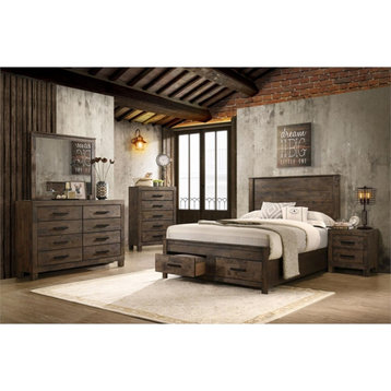 Pemberly Row Farmhouse Wood Eastern King Storage Bed Rustic Golden Brown