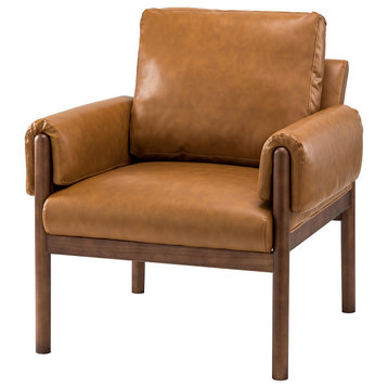 28.2" Wooden Upholstered Armchair With Solid Wood Legs, Camel