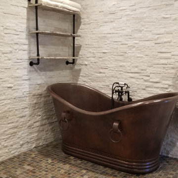 60" Hammered Copper Double Slipper Bathtub With Rings (BTDR60DB)