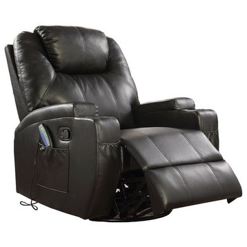 ACME Waterlily Faux Leather Rocker Recliner with Motion Swivel in Black