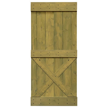 Stained Solid Pine Wood Sliding Barn Door, Jungle Green, 36"x84", Mini X