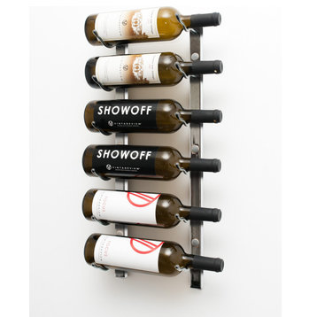 W Series Wine Rack 2 Wall Mounted Modern Metal Bottle Storage, Brushed Nickel, 6 Bottles