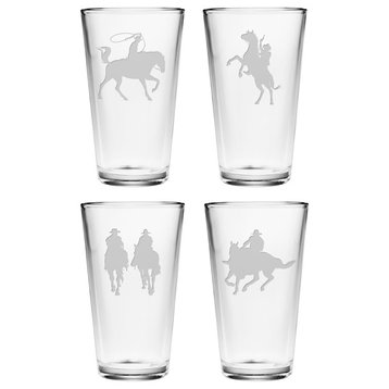 Wranglin' Cowboys 4-Piece Pint Glass Set