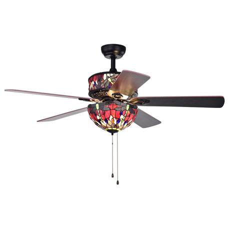 Jalev 15" 6-Light Black Hand Pull Chain Ceiling Fan With Light Kit