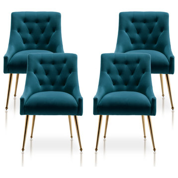 SEYNAR Modern Velvet Dining Chairs Set of 4, Tufted Upholstered Accent Chairs, Teal
