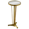 French Art Deco Tripod Pedestal Accent Table, Gold Metal Mirrored Top Classic