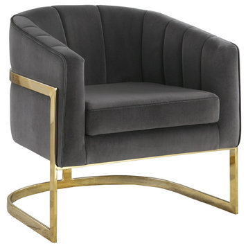 Accent Chair With Metal Frame, Dark Gray And Gold