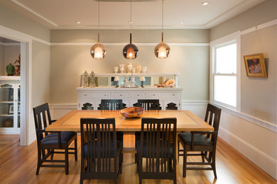 Enclosed dining room - large traditional medium tone wood floor enclosed dining room idea in San Francisco with beige walls and no fireplace