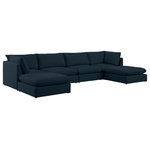 Meridian Furniture - Mackenzie Linen Textured Fabric 6-Piece Modular U-Shaped Sectional, Navy - Mix and match the pieces from the Mackenzie series to create a beautiful seating group that's perfect for the whole gang. These exceptionally crafted sofas, sectionals, and other components are meant to be put together into an infinite number of configurations based on your particular needs and space requirements. Each is upholstered from top to bottom in soft durable linen textured in your choice of colors. Attach the pieces of your choice easily thanks to the included attachment latches.