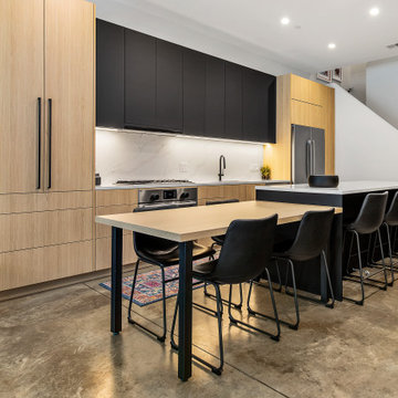 Sophisticated matte black and warm rift cut oak collision