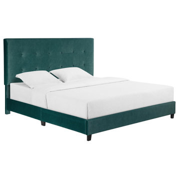 Legends Home King Size Green Velvet Tufted Upholstered Platform Bed