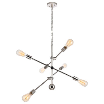 29" Tristan 6-Light Pendant With Glass, Polished Nickel