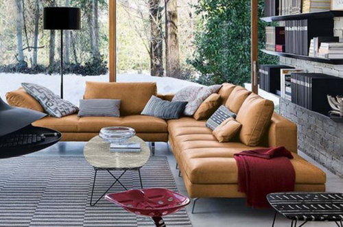 Sofa In A Tan Cognac Camel Leather, Cognac Leather Sofa Sectional