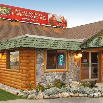 Commercial building with half log siding