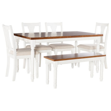 Linon Willow Wood Six Piece Dining Set in Vanilla White and Honey Brown