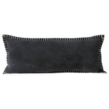 Ox Bay Handwoven Black Bordered Organic Cotton Pillow Cover, 14"x36"