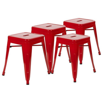 Flash Furniture 18" Stackable Iron Metal Dining Stool in Red (Set of 4)
