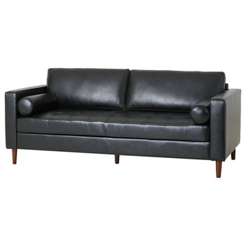 Hixon Contemporary Tufted 3 Seater Sofa, Midnight + Espresso