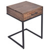 Benzara UPT-186118 Mango Wood Side Table with Drawer & Iron Base, Brown & Black
