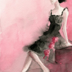 Black Ruffled Dress With Roses Fashion Illustration - Fine Art Prints