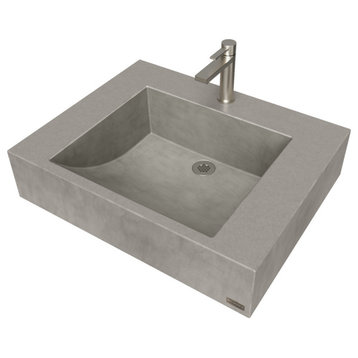 24" ADA Floating Concrete Half-Trough Sink, Charcoal