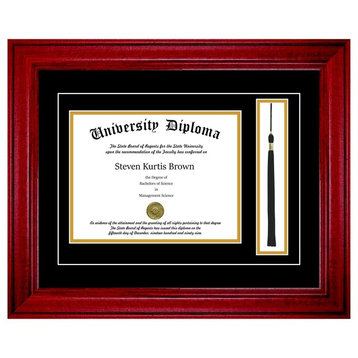 Single Diploma Frame with Tassel and Double Matting, Premium Cherry, 12"x16"