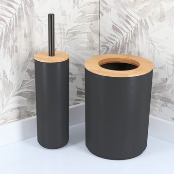 Black Toilet Brush and Holder Set PADANG Bamboo