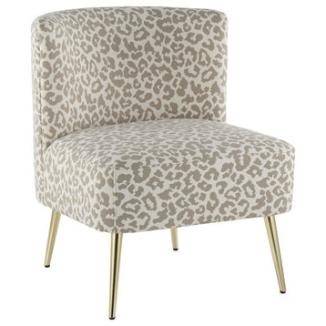 Fran Slipper Chair, Gold Steel/Tan Leopard Fabric