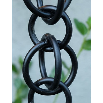Double Loops Matte Black Aluminum Rain Chain With Installation Kit, 15'