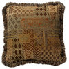Gold And Brown Transitional Throw Pillow With Fringe, 17x17