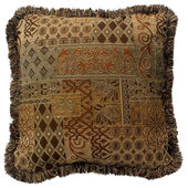 Small Chenille Gold Green Rust Floral Fringe Decorative Lumbar Pillow for  Sofa or Chair 