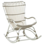 Sika Design - Monet Outdoor Rocking Chair - Dove White - The Monet Outdoor Rocking Chair by Sika Design is a high-backed rocking chair with an eye-pleasing silhouette. Inspired by 1950s and 1960s design sketches, it features a gently curved back and arms that swoop around to form the chair front. Expertly crafted from ArtFibre�, a proprietary polyethylene material woven on an Alu-Rattan� powder-coated aluminum tube frame, the chair has the look and flexibility of natural rattan. Looped slats and airy circles lend an artisan feel, with extras like herringbone woven arms adding to the comfort of this elegant chair. As part of the Exterior collection, the Monet is a durable, maintenance-free chair for a patio or garden at home or in a hospitality setting.