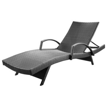 GDF Studio Soleil Outdoor Gray Wicker Armed Chaise Lounge