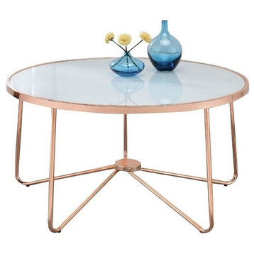 Bowery Hill Coffee Table in Frosted Glass and Rose Gold