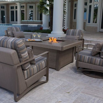 Dover Upholstered Chat Set with Fire Pit, Oyster