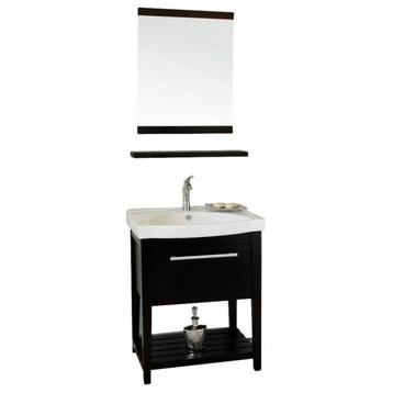 Luton Single Sink Wood Vanity, Black With Ceramic Vanity Top, White