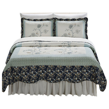 Serenta Dorset 3-Piece Bed Spread Coverlet Set, Blue, Queen, 90"x90"