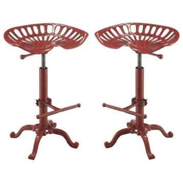 Home Square Vintage Farmhouse 18.75" Metal Stool in Red - Set of 2
