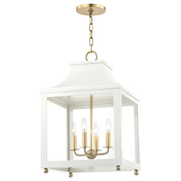 Leigh 4-Light Large Pendant, Aged Brass & White Finish, Clear Glass Panel