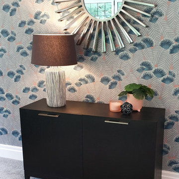 Classic blue and blush pink living room with a hint of Art Deco