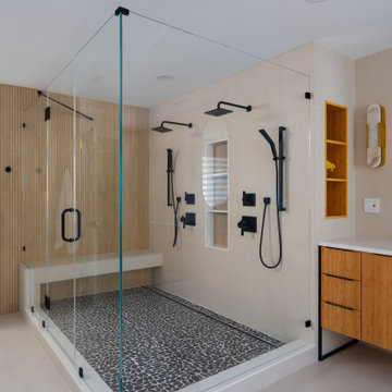 Zen Bathroom Remodel with Floating Vanity and Freestanding Tub