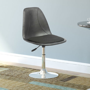 Adjustable Barstool, Black Leatherette With Fabric Seat, Set of 2