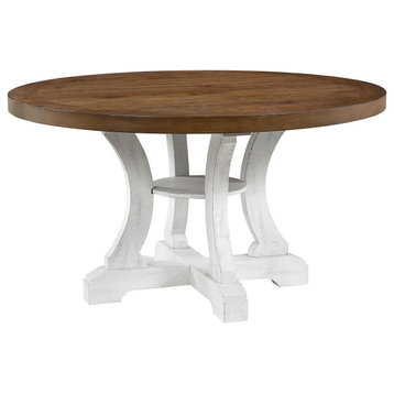 Benzara BM235501 Dual Tone Round Top Dining Table, Pedestal Base, Brown/White