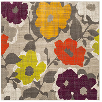 Safavieh Porcello Prl7726C Floral Rug, Grey/Yellow, 6'7"x6'7" Square