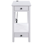 Acme Furniture - Byzad Side Table With USB Charging Dock, White - Perfect to fill in empty wall space, this Byzad side table will set a contemporary tone in any room. Displaying a clean-line silhouette, this piece features wooden top with USB power dock and wooden straight square leg. Two drawers offer out-of-sight storage space for small accessories while the open compartment provide a perfect platform for stacking books or displaying decorations. Available in two different finishes, this compact table can naturally fit into any ensemble.