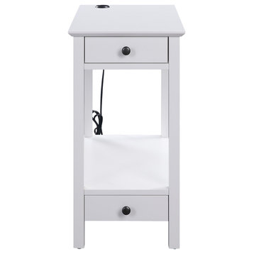 Byzad Side Table With USB Charging Dock, White