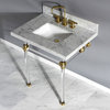 30X22 Marble Vanity Top w/Acrylic Console Legs, Carrara Marble/Brushed Brass